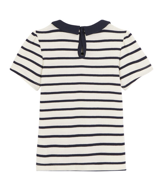 Kurzarm-T-Shirt für Mädchen beige COQUILLE/blau ABYSSE