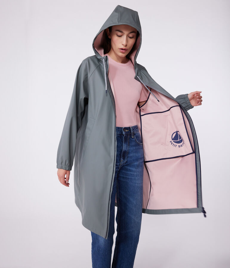 Lange Damen-Regenjacke zweifarbig gr&uuml;n