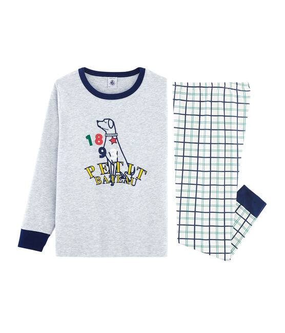 Pyjama aus Doppeljersey und Rippstrick für kleine Jungen weiss MARSHMALLOW/weiss MULTICO