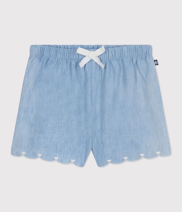 Baby-Shorts aus besticktem Chambray blau