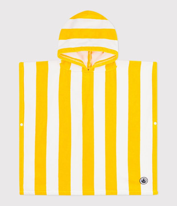 Kinder-Badeponcho aus Baumwollfrottee mit Streifen gelb/weiss