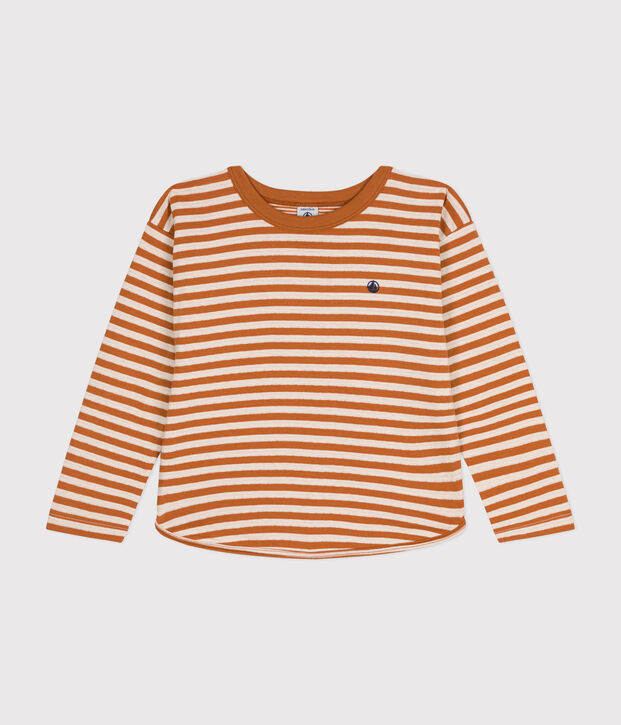 Lang&auml;rmeliges Kinder-T-Shirt aus Doppeljersey braun/naturfarben