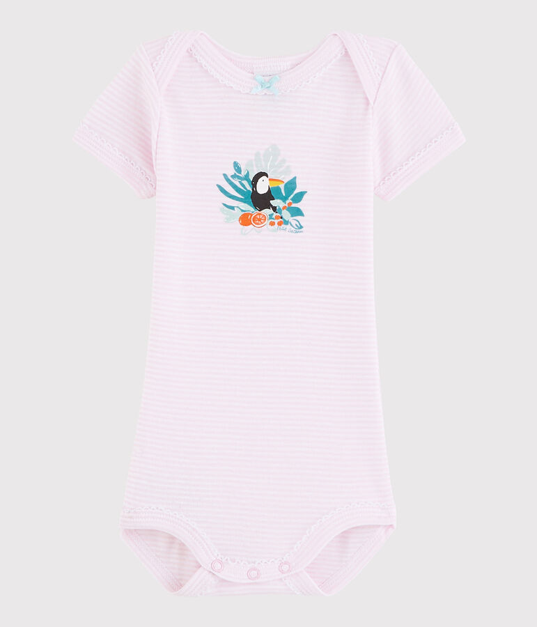 Kurz&auml;rmeliger Baby-Body M&auml;dchen rosa/weiss