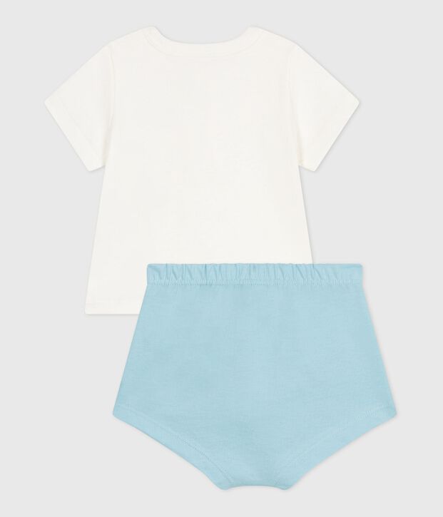 2-teiliges Newborn-Set aus Baumwolle mit einfarbigem Unterteil blau/blau