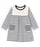 Langärmeliges gestreiftes Babykleid für Mädchen weiss MARSHMALLOW/blau SMOKING CN