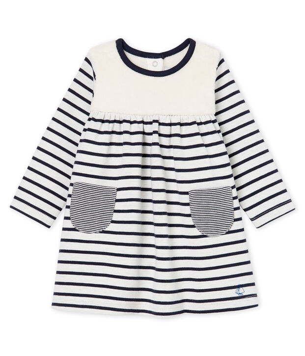 Lang&auml;rmeliges gestreiftes Babykleid f&uuml;r M&auml;dchen weiss/blau
