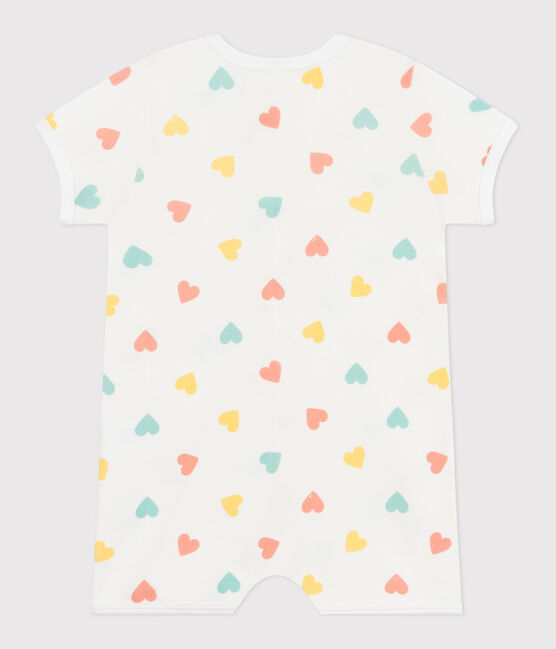 Baby-Kurzoverall aus Baumwolle mit Herzen weiss MARSHMALLOW/weiss MULTICO