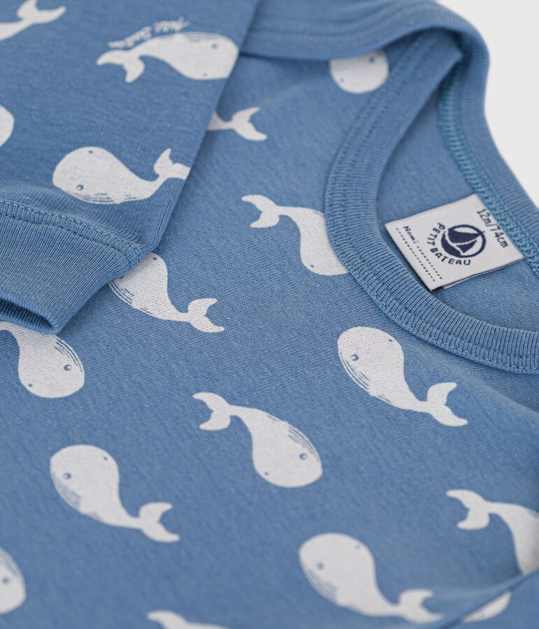 Baby-Pyjama ohne F&uuml;&szlig;e aus Baumwolle mit Wal-Printmotiv blau BEACH/ MARSHMALLOW
