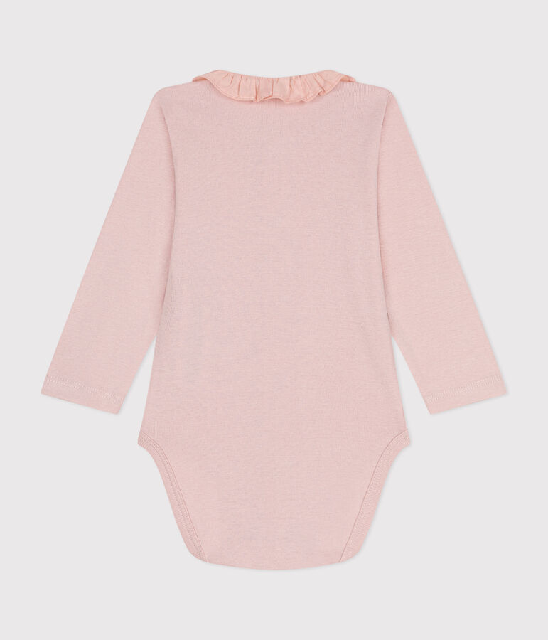 Lang&auml;rmeliger Baby-Body aus Baumwolle mit R&uuml;schenkragen rosa