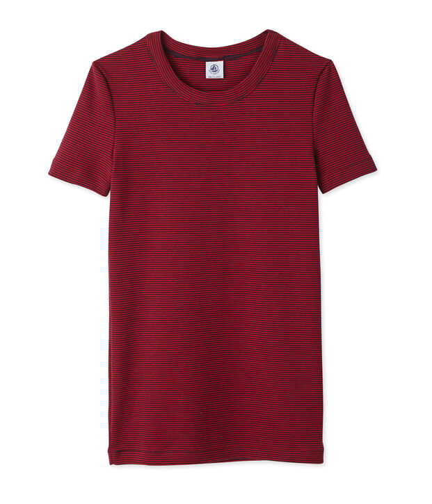 Damen-T-Shirt mit Milleraies-Ringelmuster blau/rot