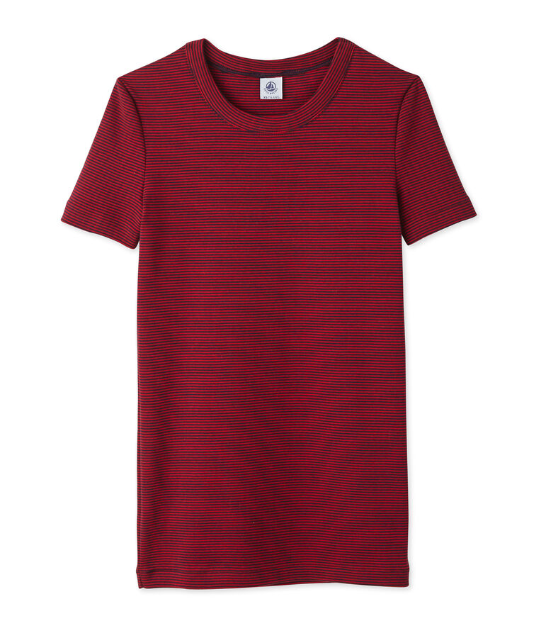 Damen-T-Shirt mit Milleraies-Ringelmuster blau SMOKING/rot MARS