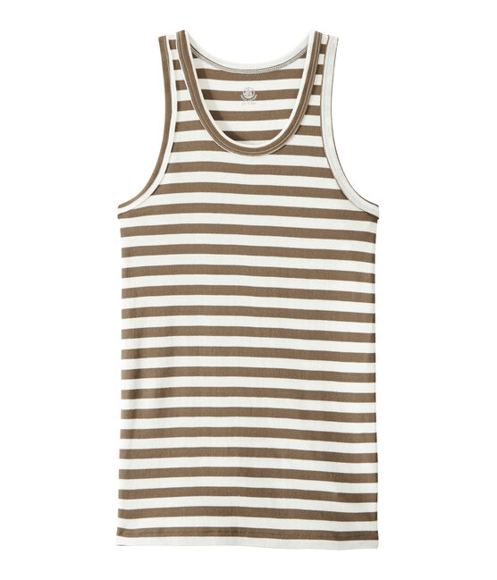 Gestreiftes Damen-Top aus Original-Rippstrick braun SHITAKE/weiss MARSHMALLOW