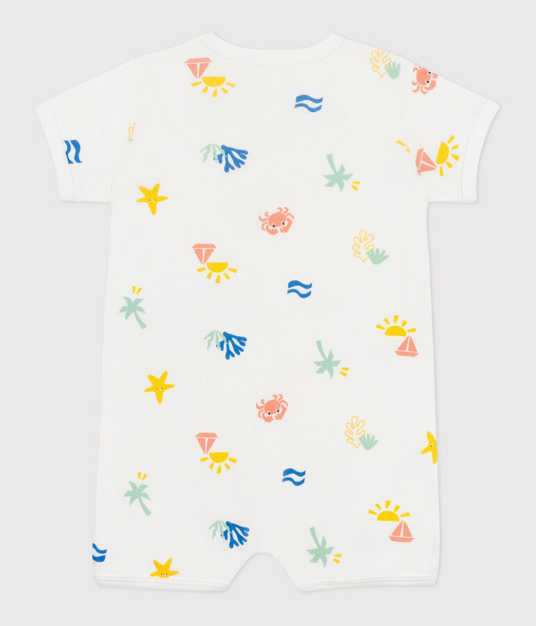 Baby-Kurzoverall aus bedruckter Baumwolle weiss MARSHMALLOW/weiss MULTICO