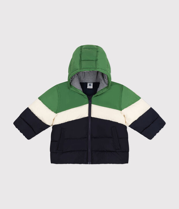 Baby-Winterjacke mit Kapuze im Colorblock gr&uuml;n/vielfarbig