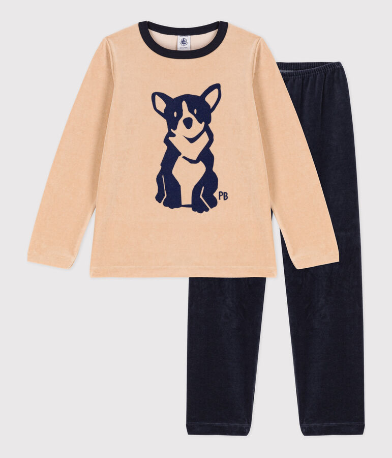 Kinderpyjama aus Nicki f&uuml;r Jungen beige/vielfarbig