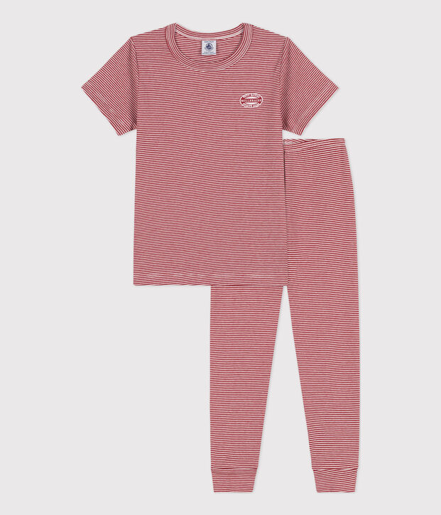 Kurz&auml;rmeliger Kinderpyjama aus Baumwolle mit Ringelstreifen rot/weiss
