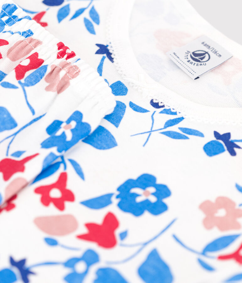 Kinder-Pyjama aus Baumwolle mit Blumenmotiv weiss/vielfarbig