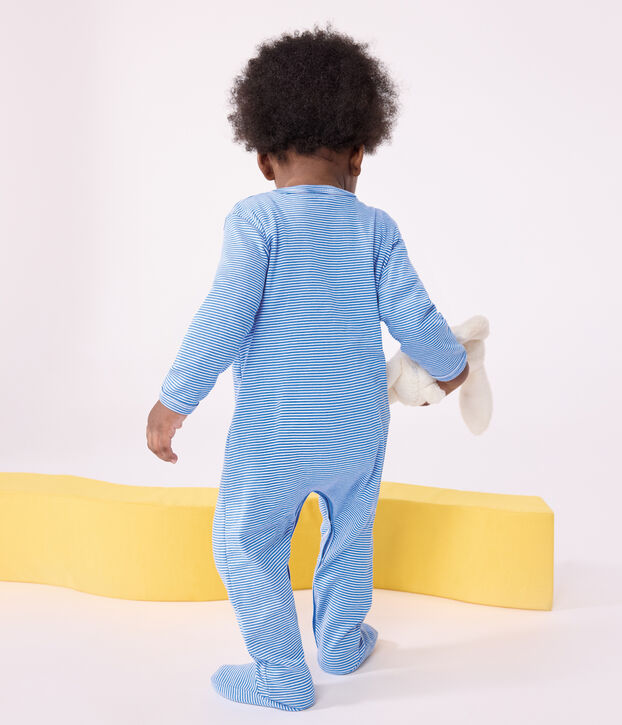 Strampler aus Baumwolle mit Streifen blau/weiss