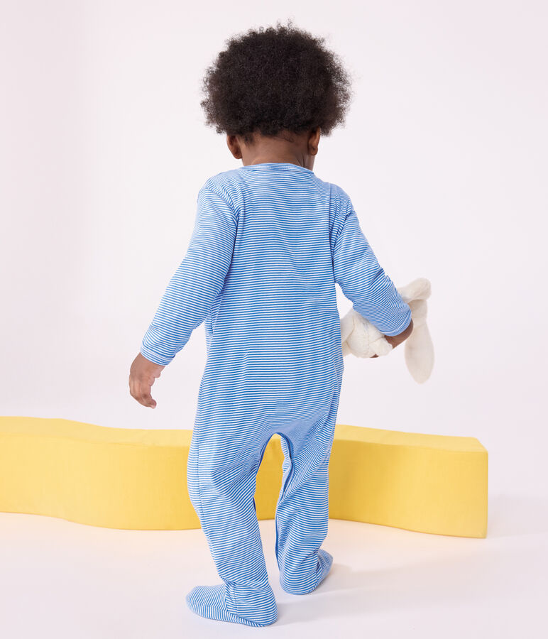 Strampler aus Baumwolle mit Streifen blau/weiss