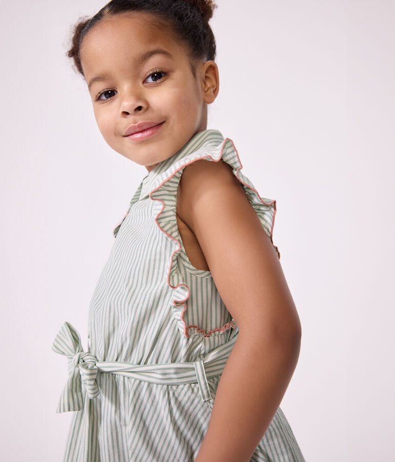 &Auml;rmelloses Kinder-Kleid aus Baumwolle mit Streifen gr&uuml;n/weiss