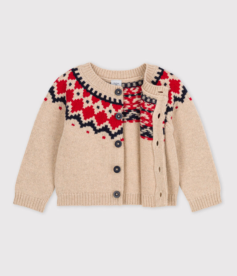 Baby-Cardigan aus Woll-/Baumwollstrick beige/vielfarbig