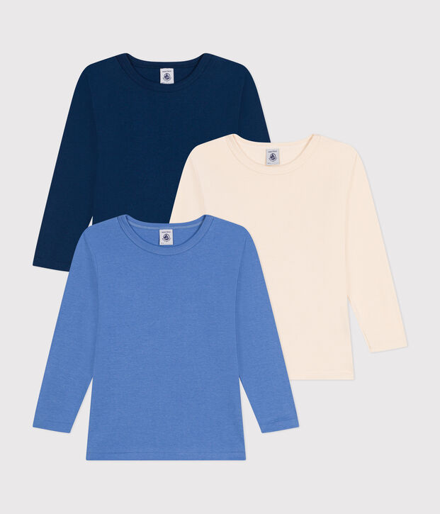 3er-Set lang&auml;rmelige T-Shirts aus einfarbiger Baumwolle f&uuml;r Kinder vielfarbig