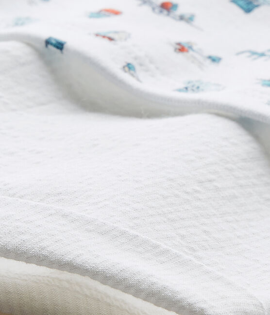 Kurzer Baby-Jungen-Einteiler im Materialmix weiss ECUME/weiss MULTICO