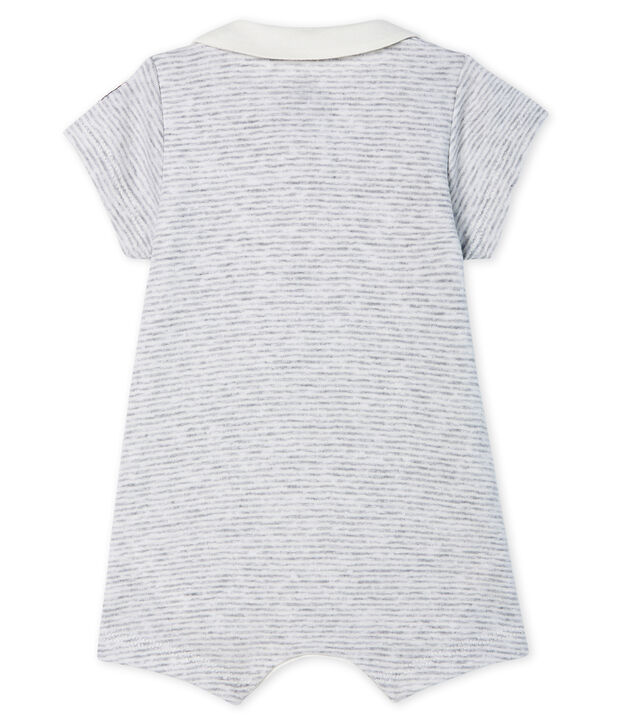 Kurzer Baby-Bodyjama aus Rippstrick grau/weiss