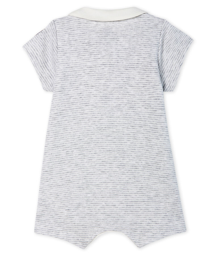 Kurzer Baby-Bodyjama aus Rippstrick grau POUSSIERE/weiss MARSHMALLOW