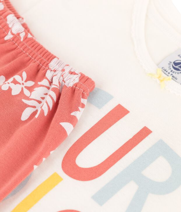 Kinder-Kurzpyjama aus Baumwolle mit Hawaii-Muster f&uuml;r M&auml;dchen weiss/rosa