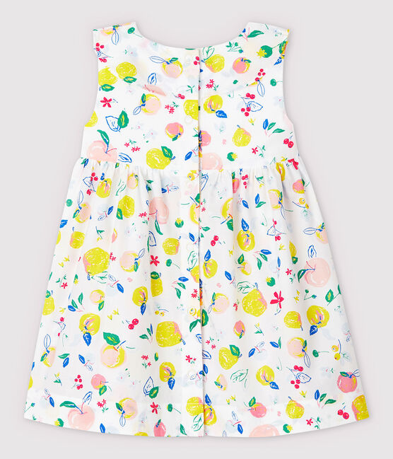 Kurzärmeliges Baby-Kleid aus Popeline für Mädchen weiss MARSHMALLOW/weiss MULTICO