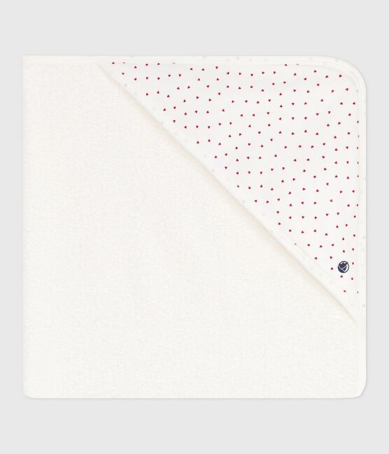 Viereckiges Baby-Badetuch aus Baumwolle weiss MARSHMALLOW/rot TERKUIT