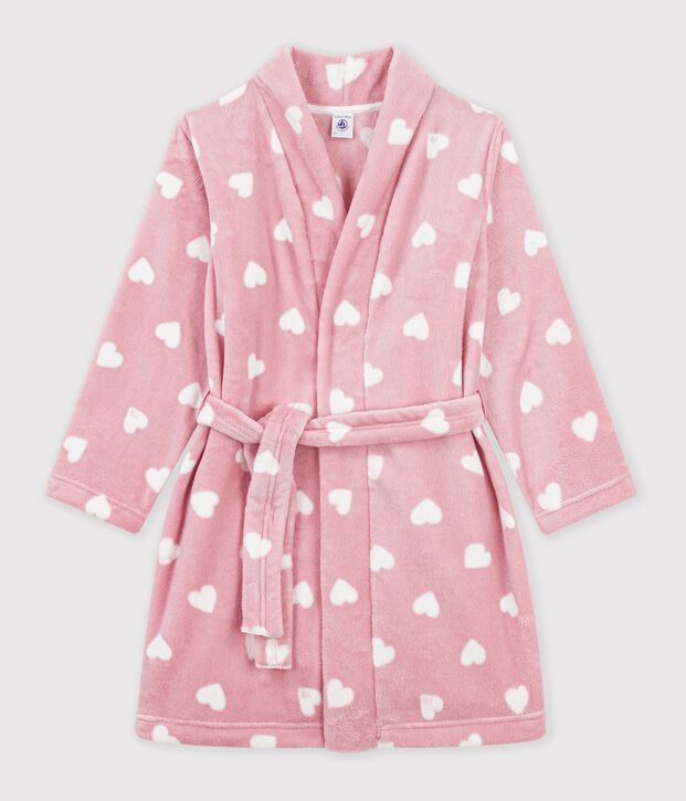 Kinder-Bademantel aus gemustertem Fleece rosa/weiss