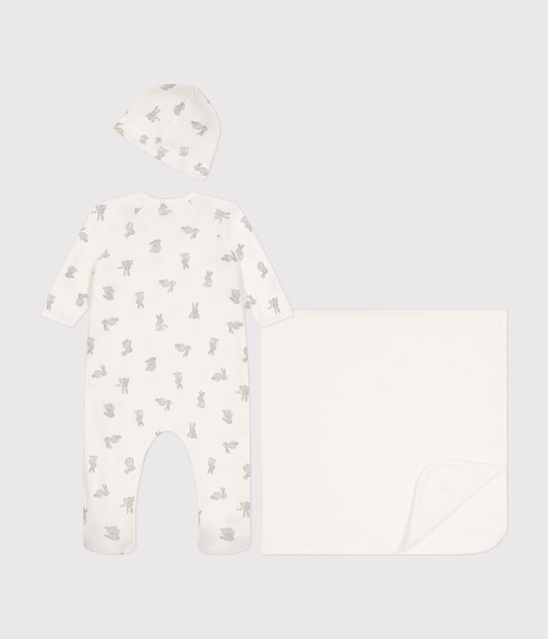 3-teiliges Baby-Set aus Baumwolle weiss/grau