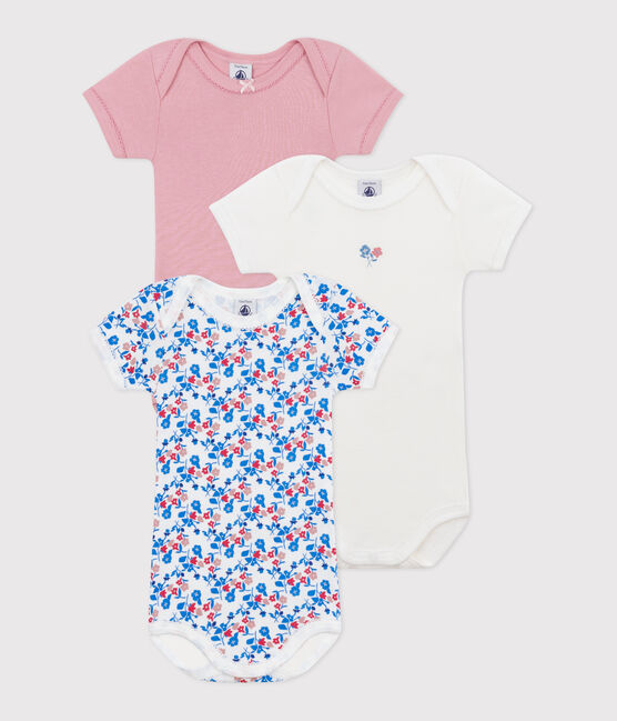 3er-Set kurzärmelige Baby-Bodys aus Baumwolle mit Blumenmuster variante 1