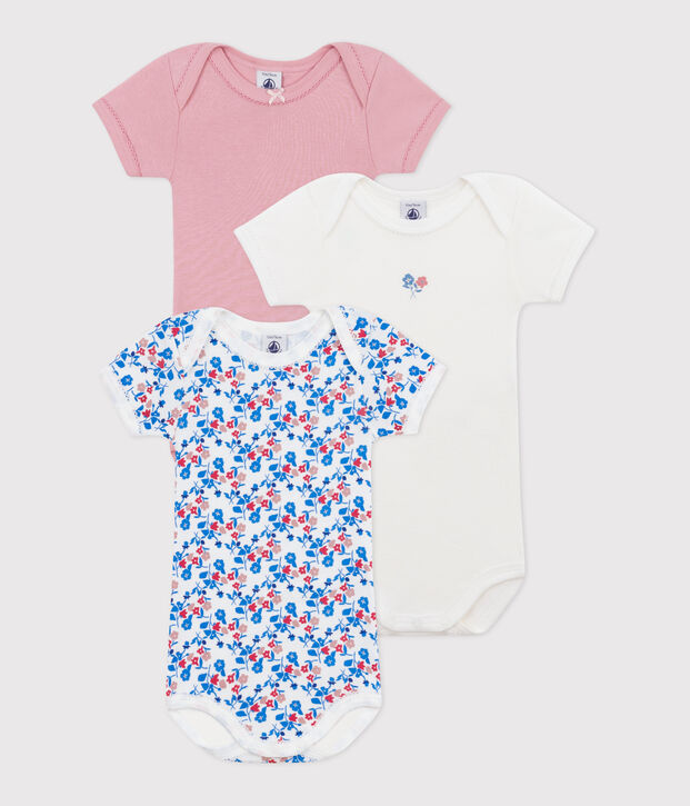 3er-Set kurz&auml;rmelige Baby-Bodys aus Baumwolle mit Blumenmuster vielfarbig