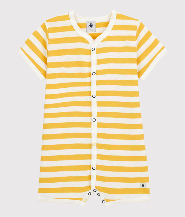 Baby-Kurzoverall aus Baumwolle mit Streifenmuster gelb/weiss