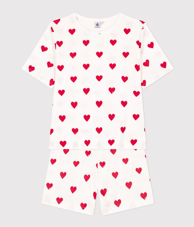 Kurz-Pyjama aus Baumwolle f&uuml;r Damen weiss/rot