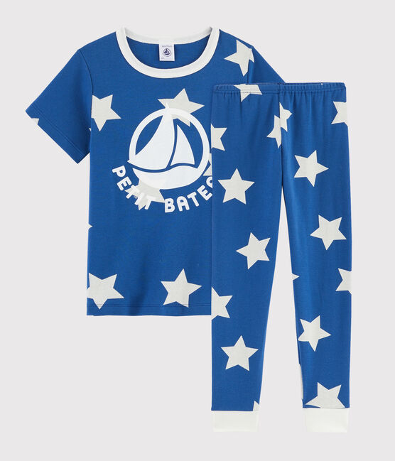 Pyjama aus Rippstrick mit Sternenmotiv blau MAJOR/weiss ECUME
