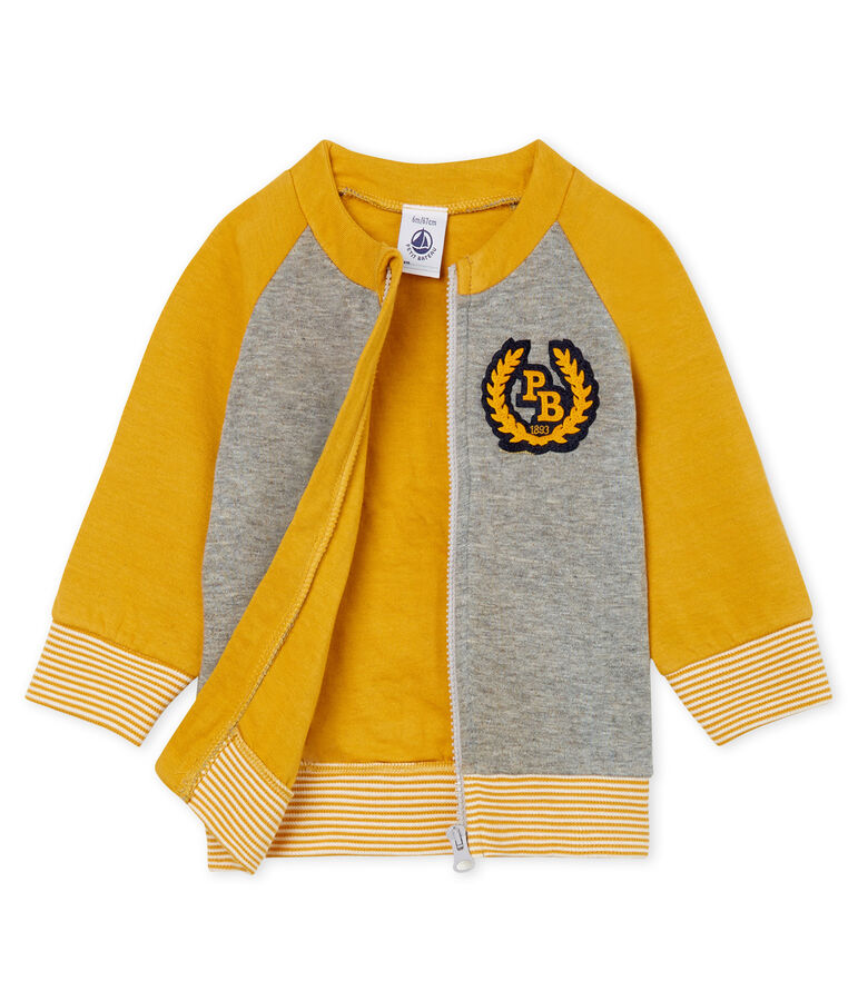 Baby-Cardigan aus Doppeljersey mit Rei&szlig;verschluss f&uuml;r Jungen grau/gelb