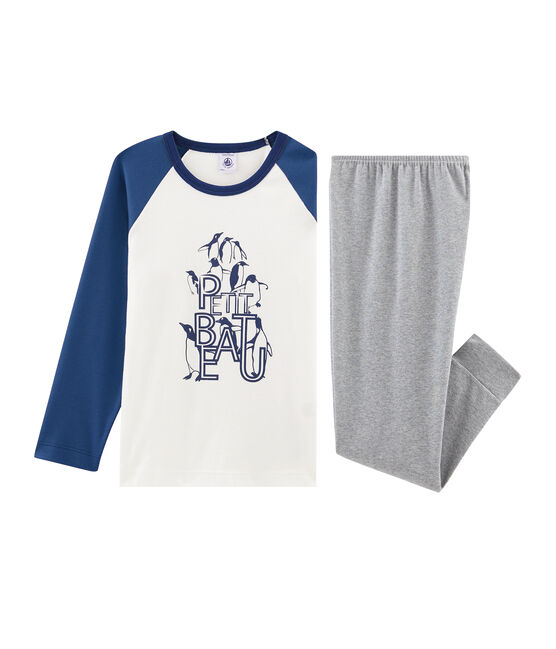 Rippstrick-Pyjama für kleine Jungen grau SUBWAY/weiss MULTICO