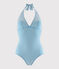 Damen-Badeanzug aus recyceltem Material blau MYKONOS/weiss MARSHMALLOW