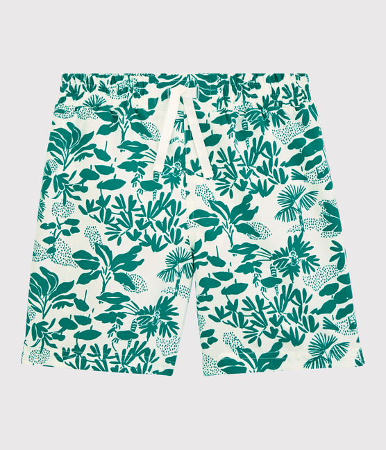 Gemusterte Badeshorts aus recyceltem Material für Jungen weiss MARSHMALLOW/grün GAZON