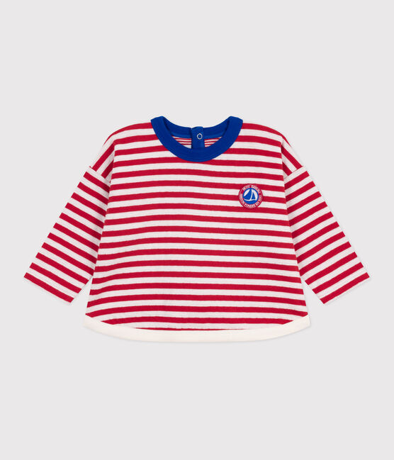 Langärmeliges Baby-T-Shirt aus Baumwolle mit Streifen rot POMPEI/ MILK