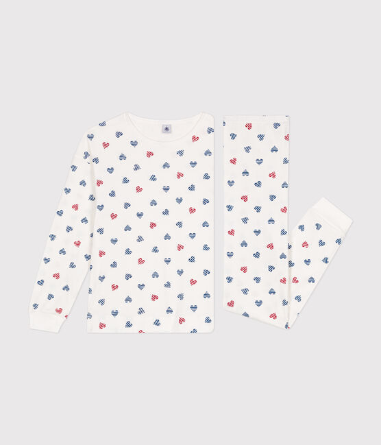 Damen-Pyjama aus Baumwolle mit Herzmotiv weiss MARSHMALLOW/weiss MULTICO