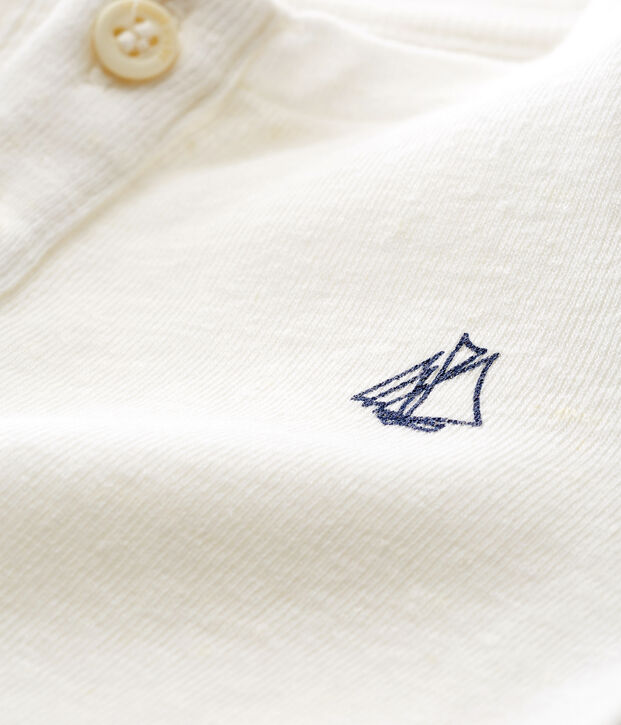 Lang&auml;rmeliges baby-t-shirt aus baumwolle leinen jungen weiss
