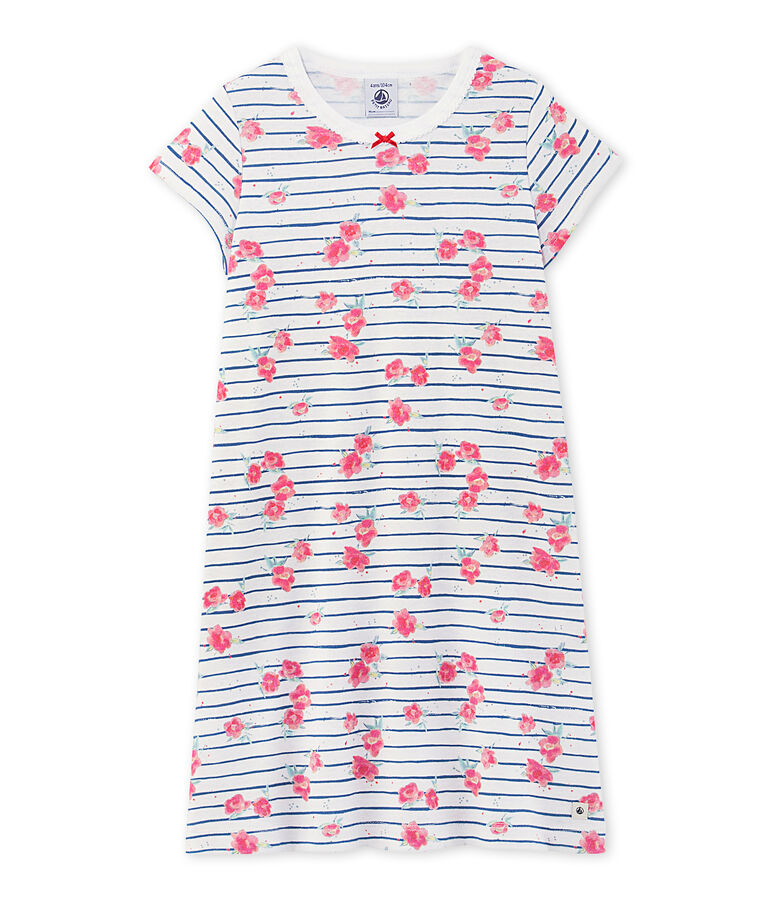 Bedrucktes M&auml;dchen-Nachthemd weiss/blau/vielfarbig