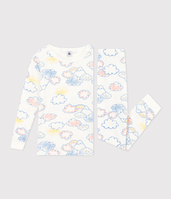 Körpernaher Kinderpyjama aus Baumwolle mit Regenbogen-Printmotiv weiss MARSHMALLOW/weiss MULTICO