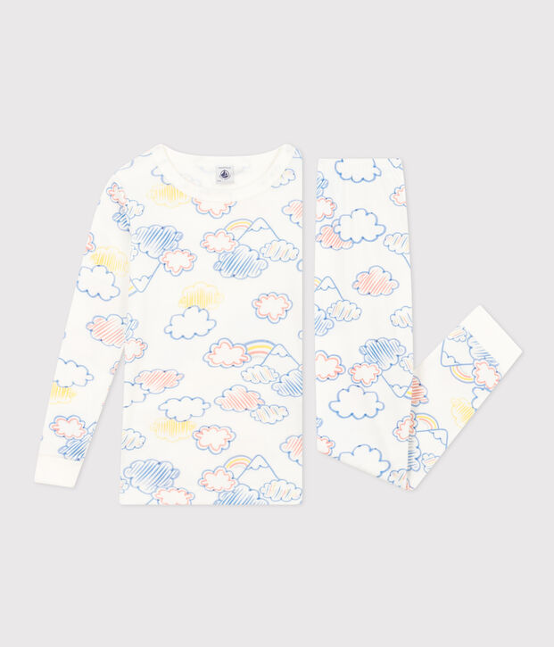K&ouml;rpernaher Kinderpyjama aus Baumwolle mit Regenbogen-Printmotiv weiss/vielfarbig