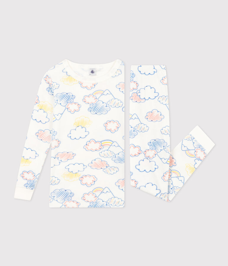 K&ouml;rpernaher Kinderpyjama aus Baumwolle mit Regenbogen-Printmotiv weiss MARSHMALLOW/weiss MULTICO